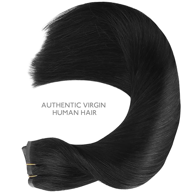 WENNALIFE Seamless Clip In Hair Extensions, 18 Inch 130g 7pcs Jet Black Hair Extensions Clip in Human Hair Invisible PU Skin Weft Natural Remy Human