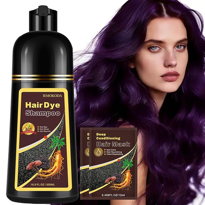Instant Purple Hair Dye Shampoo for Vibrant Hair Color, Natural Herbal Hair Color Shampoo Hair Dye, 3 in 1 Coloring & Care Formula Lasts 3-4 Weeks, Easy & Quick to Use for Women Men, 500ML