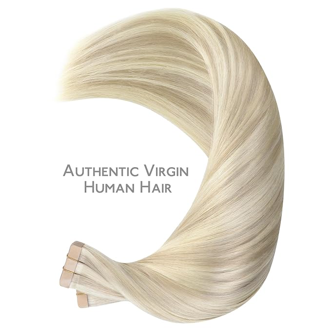 WENNALIFE Tape in Hair Extensions Human Hair, 40pcs 100g 20 inch Ash Blonde Highlighted Platinum Blonde Hair Extensions Real Human Natural Hair Straight Tape in Invisible Extensions