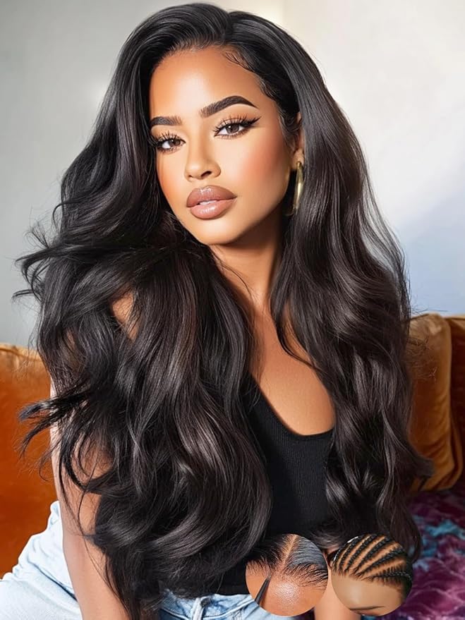 KLAIYI Body Wave Bye Bye Knots Glueless Wig 7x5 Pre Cut Lace Front Wigs Human Hair Wear and Go Wigs for Beginners Pre Bleached Pre Plucked Pre Everything 3S Easy to Ready to Wear Loose Wave Wig 16Inch