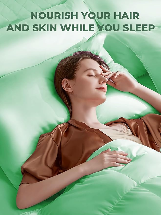 Mulberry Silk Pillowcase for Hair and Skin, SGMSILK 22 Momme Natural Silk Pillow Cases with Zipper, 6A Soft and Smooth Single Sided Pure Silk Pillow Cover (Light Green, King 20"x36")