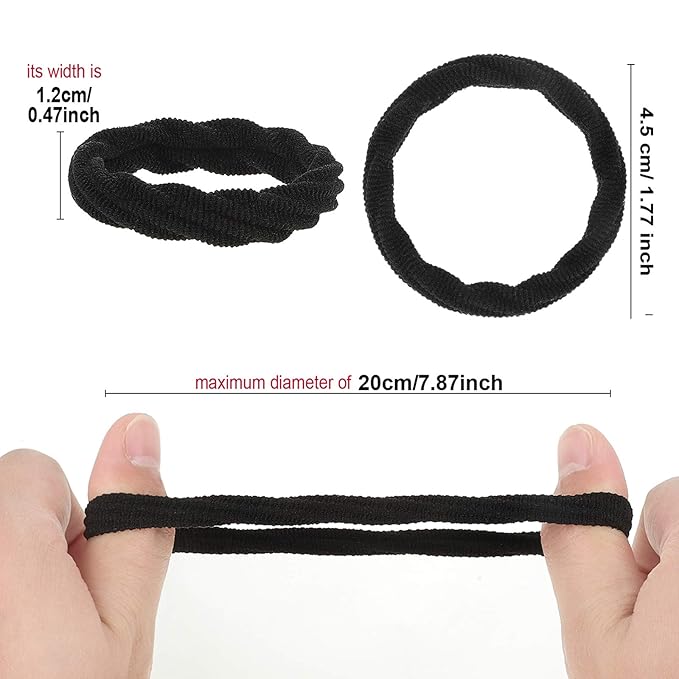 WILLBOND 60 Pieces Seamless Hair Ties Ponytail Holders, Cotton No Crease Hair Band for Women,girl,thick Heavy and Curly Hair, 4 Styles(Black, Fresh Style)