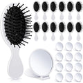 Meanplan 24 Pcs Mini Hair Brush Set 12 Travel Wet Dry Hair Combs Pocket Detangling 12 Compact Folding Makeup Mirrors for Spa Sleepover Birthday Bridal Shower Bachelorette Christmas Party Gift(White)