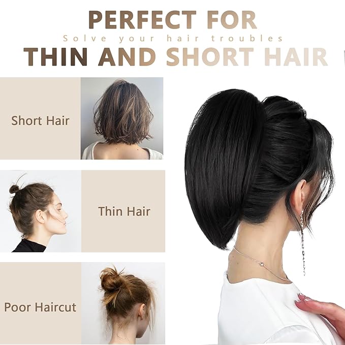 Claw Clip Ponytail Extension - 10 Inch Short Ponytail Extension, Straight Pony Tails Hair Extensions, Synthetic Hair Extensions Ponytail, Clip On Ponytails for Women (Medium Brown Mixed Light Brown)