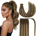 Ve Sunny Hair Extensions Ponytail Real Human Hair Wrap Around Clip in Ponytail Hair Extensions Straight Extensions Human Hair for Women Medium Brown Balayage Ombre Caramel Blonde 20inch 80G