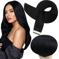 Full Shine Black Tape in Hair Extensions Human Hair 28Inch Human Hair Extensions Tape in 50G Long Silky Straight Extension Color 1 Jet Black Seamless Skin Weft 20Pcs Real Remy Soft Extension
