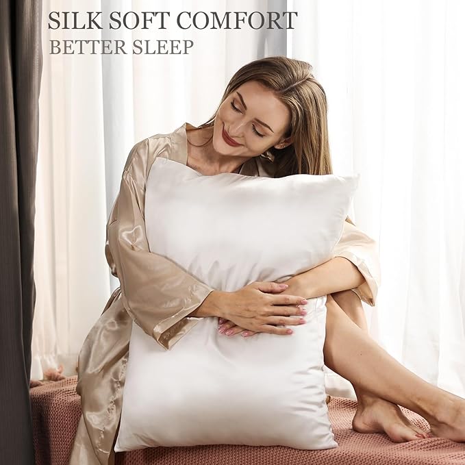 Adubor 100% Silk Pillowcase - Mulberry Silk Pillow Cases, 23 Momme 6A Grade Fibers, Silk Pillow Case for Hair and Skin Health, with Hidden Zipper (Standard 20''×26'', Lvory White, 1PC)