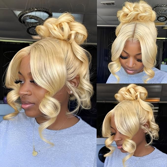 Hidden Strap Body Wave 360 613 Lace Front Wig Human Hair Glueless Wigs Human hair Pre Plucked Pre Bleached 180% Density Blonde Wig With Drawstring HD Full Lace Human Hair Wigs 20Inch