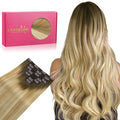 WENNALIFE Clip in Hair Extensions - Real Human Hair, 24 Inch 120g 7pcs, Balayage Light Ash Brown to Light White Blonde