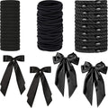 Hair Ties for women 5 styles Hair Elastics(15 No Damage Hair Ties 50 High Elastic Ties 15 Ponytail Holders 4 Bow Hair Clips 20 Snap Hair Clips) Pain-free No Crease multiple colors for all hair types
