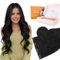 DOORES Clip in Hair Extensions Set 18 Inch 130g, 4pcs Invisi Edge Clip ins and 3pcs Classic Seamless Clip ins, Injected Virgin Real Human Hair Extensions Natural Invisible Straight, #1B