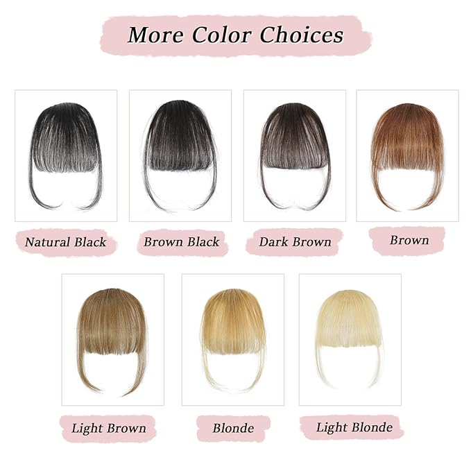 Clip in Bangs Real Human Hair Dark Brown Wispy Bangs Fake Bangs with Fringe Clip on Bangs Curved Bangs Hairpieces for Women Daily Wear