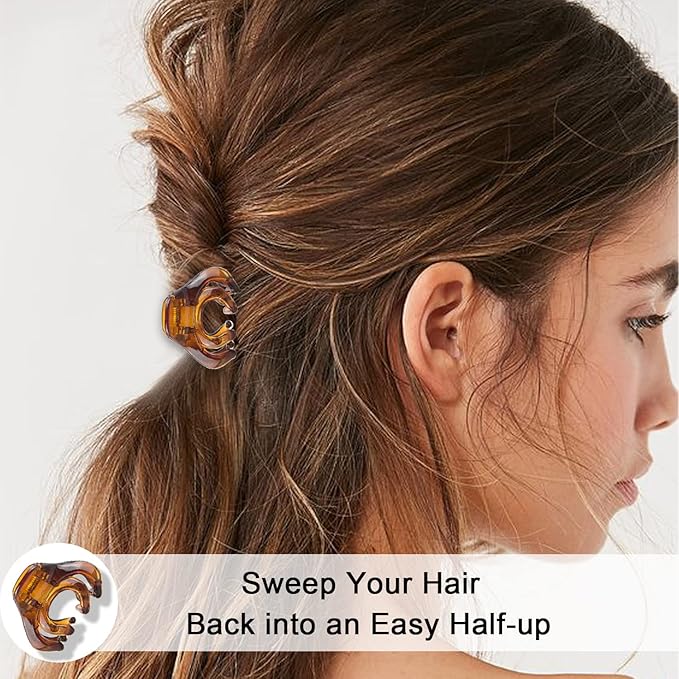 Mini Hair Clips for Women, Girls, Kids - Tiny Octopus Claw Clips for Thin/Medium Thick Hair, 1.5 Inch Matte Nonslip Spider Clips with Gift Box (Black & Brown)