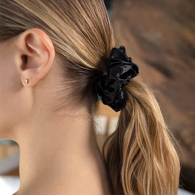 Suncdelv Silk,100% Silk Scrunchies for Hair,22 Momme Hair Ties for Anti-Crease & Breakage,Natural Women Hair Accessories，Fashion Hairbands 3PCS（White,Black,Pink）