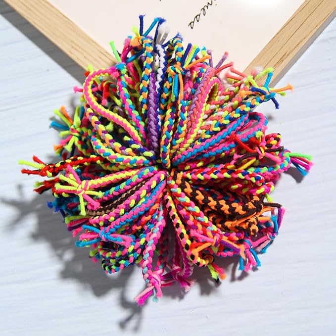 Braided Elastic Hair Ties Hair Ropes Rubber Bands Ponytail Holder Thick Thin Hair Scrunchies Accessories for Women Girls (Random Color) Pack of 100