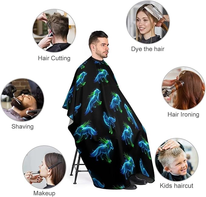 Full Coverage Haircut Barber Cape Cover, Hairdressing Haircut Apron Cool Cyan Wolf Haircut Cloth Wrap Protector for Hair Cutting