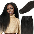 Lashey Seamless Clip in Hair Extensions Human Hair Kinky Straight 130g 9pcs 18 Inch Natural Black Invisible PU Weft Clip in Hair Extensions for Women