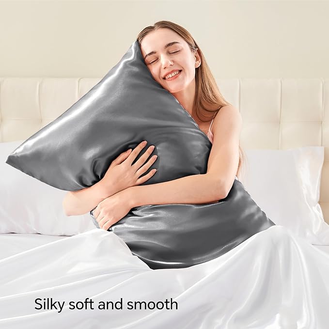 BEDELITE Satin Pillowcase with Zipper, Dark Grey King Size Pillow Cases Set of 2, Super Soft and Cooling Similar to Silk Pillow Cases, Gift for Women Men(20x36 Inches)
