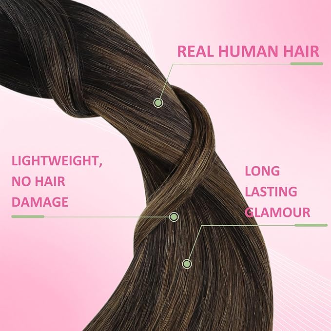 YoungSee Tape in Human Hair Extensions Brown Balayage Tape in Extensions Human Hair Dark Brown Tape-in Hair Extension Ombre Human Hair Tape-in Extension Long Hair 20 Inches 20pcs 50g