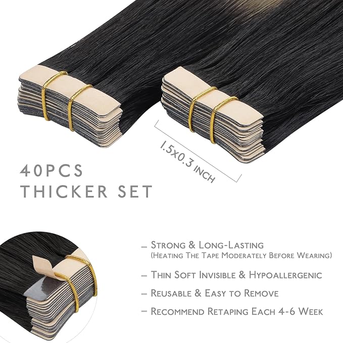 WENNALIFE Tape in Hair Extensions Human Hair, 40pcs 100g 22 inch Balayage Natural Black to Light Blonde Hair Extensions Real Human Hair Straight Tape in Extensions Invisible Human Hair Extensions