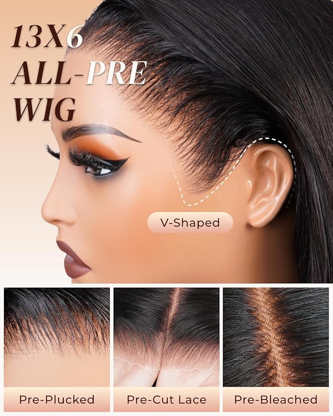 Arabella Hair 13x6 Lace Front Wigs Human Hair 210% Density Glueless Wig Human Hair 100% Straight Human Hair Wigs 12A Pre Plucked Pre-Bleached Pre-Cut Glueless Wig (18inch,13x6 Straight Hair)