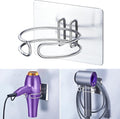 Blow Dryer Holder Wall Mounted, Hair Dryer Holder Stand for Most Hair Dryers Organizer and Storage, Self Adhesive Hairdryer Hanger Rack for Bathroom and Cabinet, Silver