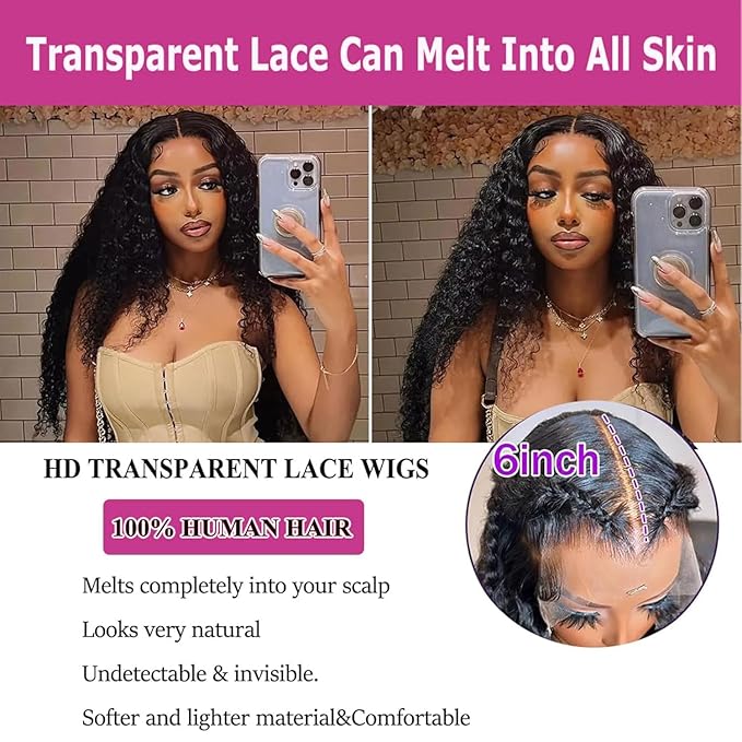 VIPbeauty 30 Inch 13x6 Deep Wave Lace Front Wigs Human Hair Wigs for Women 200 Density HD Lace Front Wigs Human Hair Pre Plucked with Baby Hair Natural Black