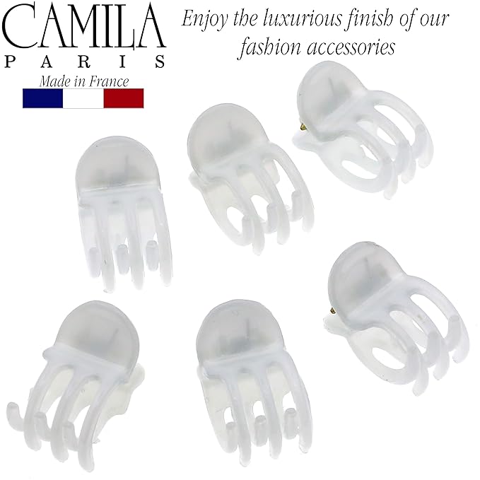 Camila Paris CP3085 French Hair Clip for Women, Set of 6 Extra Small White Girls Hair Claw Clip Jaw Fashion Durable Styling Hair Accessories for Women, Ladies Strong Hold Grip Clamp, Made in France