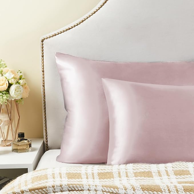 BEDELITE Satin Pillowcase for Hair and Skin, Super Soft and Cooling Similar to Silk Pillow Cases 2 Pack with Envelope Closure, Gift for Women Men(20"x26" Standard Size, Lotus Pink)