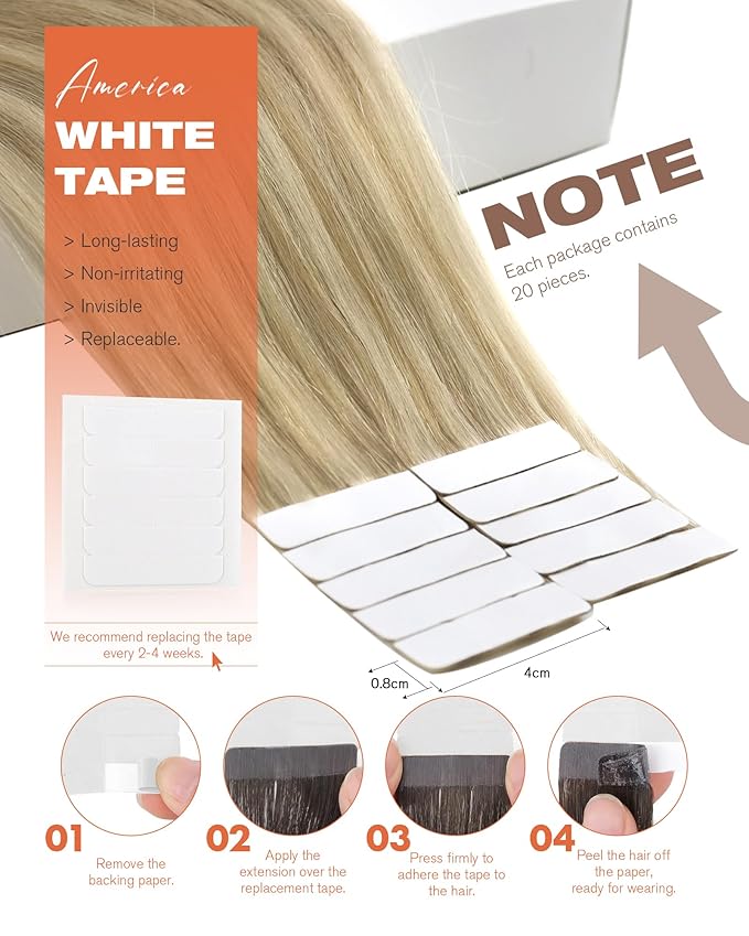 Sunny Hair Tape in Hair Extensions Real Human Hair Invisible Remy Hair Extensions Tape ins for Women Golden Blonde Highlight Medium Blonde 12 inch 20Pcs 30G