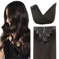 Straight Clip In Hair Extensions Real Human Hair 8Pcs Clip In Dark Brown Human Hair Extensions with 18Clips Lace Weft 120g 14inch
