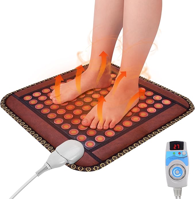 Natural Blue Jade Heating Pad, Infrared Heating Pad, Far Infrared Heating Pads with Travel Bag and Chair Strap, Smart Controller with Memory Function, Auto Shut Off (Brown, 17 in x 17 in)