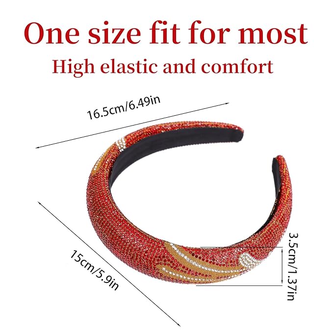 Fashion Wide Headband for Women Sparkle Red Rhinestone Headbands Dressy Glitter Headband Comfortable High Elastic Head Band Hairband Hair Hoop Hair Accessories for Women