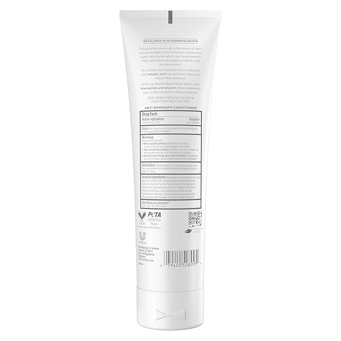 Dove Derma Scalp Dandruff Relief Conditioner 1 ct with Salicylic Acid, Lamellar Serum and Niacinamide for Removing Flakes & Boosting Hair Resilience 9 oz