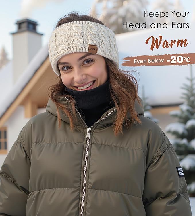 Sofier Winter Headbands for Women Knit Ear Warmers Soft Fuzzy Fleece Lined Cold Weather Ear Muffs Christmas Stocking Stuffers Gifts