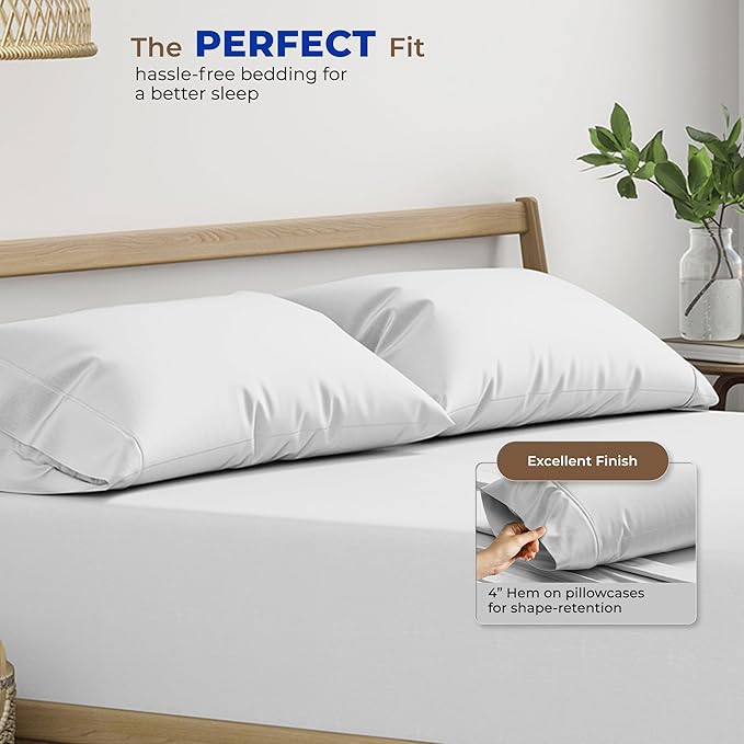THREAD SPREAD 100% Egyptian Cotton Pillow Cases King - High Thread Count Pillowcases King Size Pack of 2, Soft Cooling & Breathable Extra Long Staple Sateen Weave Cotton Pillow Covers for Bed - Silver