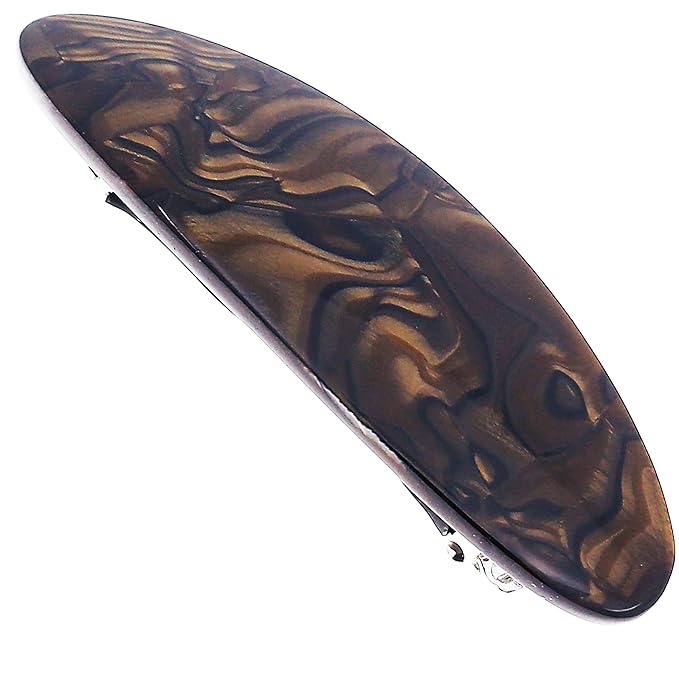 Camila Paris CP3884 French Hair Barrette Clip Handmade Oval Brown, Strong Hold Grip Hair Clips for Women, No Slip Rubberized Metal Closure, Durable Styling Girls Hair Accessories, Made in France