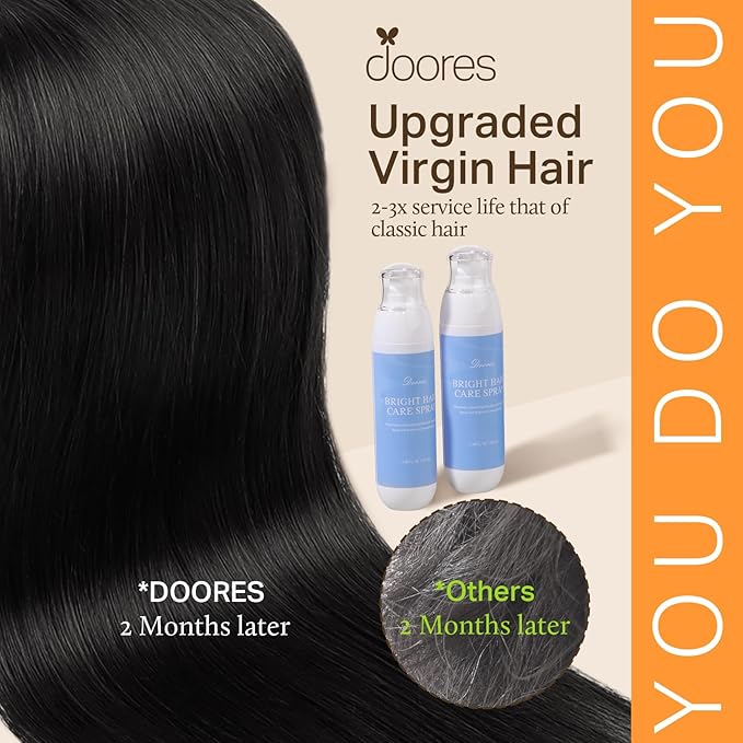 DOORES Human Hair Extensions - Jet Black, 110g, 7pcs, 22 Inch Seamless Clip-in Skin Weft Remy Straight Invisi Edge