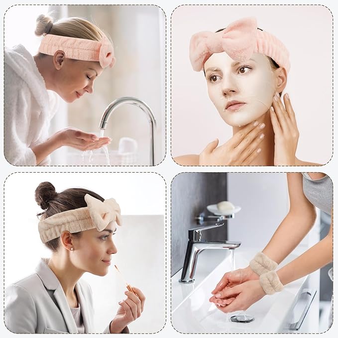 WSYUB Spa Headband and Wristband Set, Face Wash Headband, Makeup Skincare Headbands Wrist Bands for Washing Face,6pcs