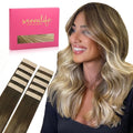 WENNALIFE Tape in Hair Extensions Human Hair Ombre Walnut Brown to Ash Brown and Bleach Blonde Tape in Extensions, 10pcs 20g 10 inch Remy Invisible Tape Ins Straight Real Human Hair Tape in Extensions