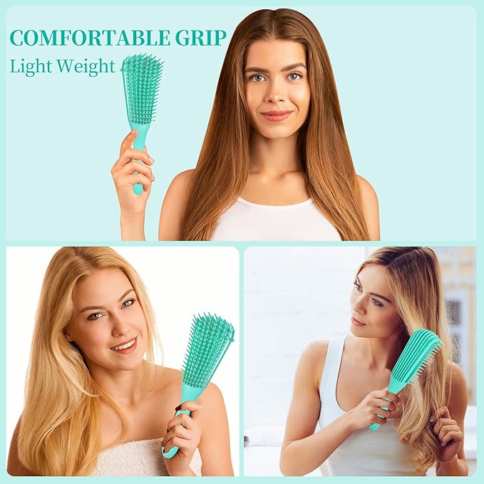 hair Brush Set for Afro America/African Hair, Textured 3a to 4c -Detangler Brush,9 row hair brush,Wide Tooth Comb,Rat Tail Comb (Green)