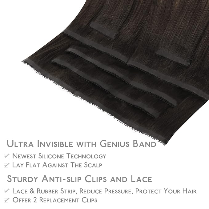WENNALIFE Lace Seamless Clip in Hair Extensions Human Hair 7pcs Ultra Invisible 50% Thinner Seamless Clip Ins Balayage Dark Brown Mixed Chestnut Brown Natural Remy Hair 16 inch