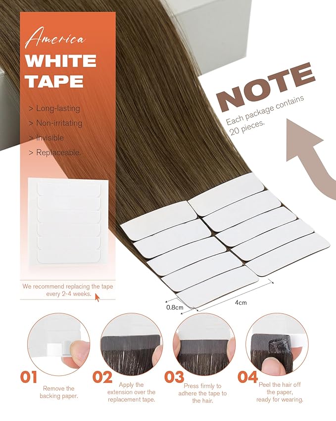 Sunny Hair Human Hair Tape in Extensions, Cool Brown Tape in Hair Extensions Human Hair 16 inch Straight Remy Tape in Human Hair Extensions 20Pcs 50g