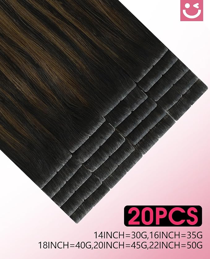 Youngsmile Invisible Tape in Hair Extensions Human Hair #1B/4/27 Natural Black to Chocolate Brown and Caramel Blonde Invisible Tape in Extensions Human Hair 20pcs 30g 14 Inch (#1B/4/27,14'')
