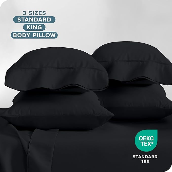 Bare Home 4 Pillowcases - Premium 1800 Ultra-Soft Collection - Bulk Pack - Double Brushed - Hypoallergenic - Wrinkle Resistant - Easy Care (King - 4 Pack, Black)