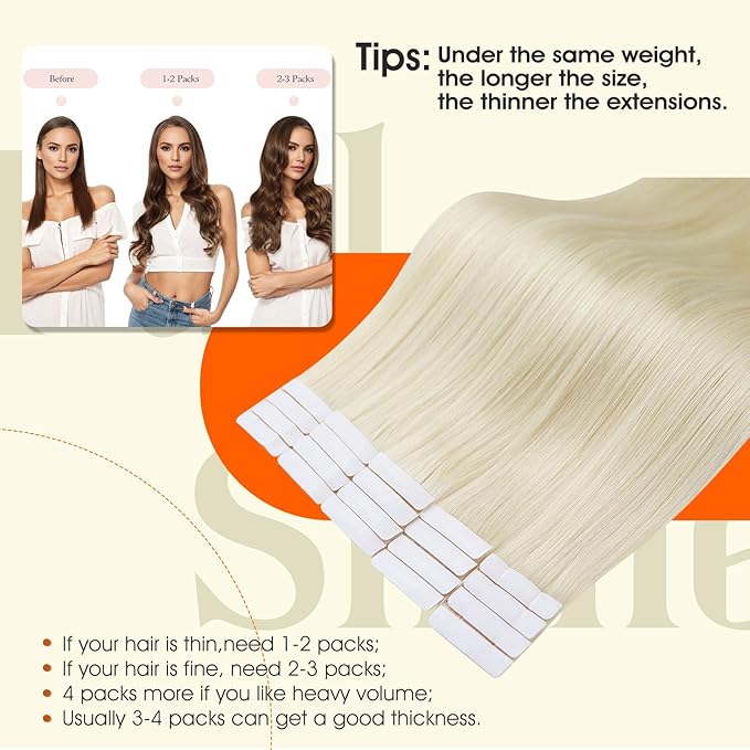 Full Shine BLonde Hair Extensions Real Human Hair Color 60 Tape in Extensions Injection Tape ins Machine Remy Seamless Long Skin Weft 20Inch 50Gram Intact Brazilian Soft for Women 20Pcs
