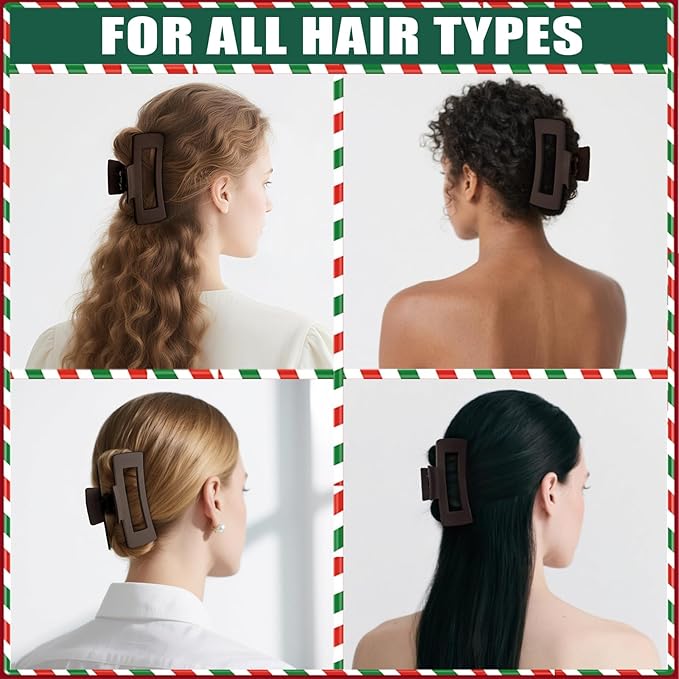 TOCESS Hair Claw Clips for Women - 8PK Large Neutral Matte Square Jumbo Hair Clips for Thick, Thin, Long, Short, Curly Hair Girls, Big Jaw Clip Set for Daily Use(Mocha Brown)