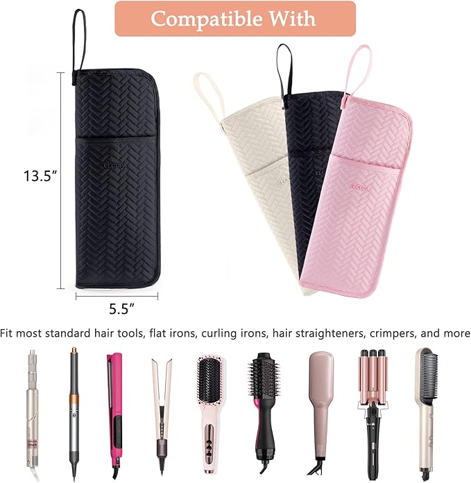 Hair Tools Travel Bag, Heat Resistant Curling Iron Holder & Flat Iron Case, Hot Tools Organizer Pouch for Hair Straightener, Hair Dryer, Crimper & Styling Accessories, Travel Makeup Bag