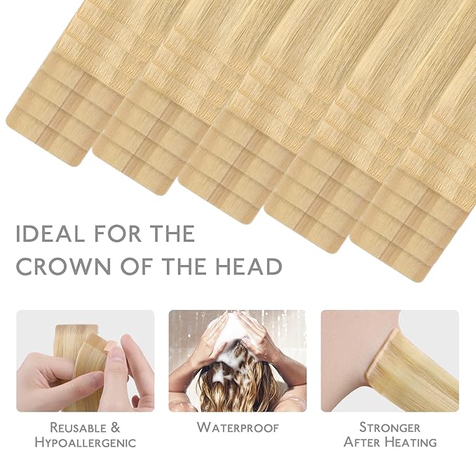 WENNALIFE Invisi Edge & Classic Tape in Hair Extensions Human Hair, 24 Inch 100g 40pcs(20pcs Invisi Edge & 20pcs Classic) Light Blonde Highlighted Golden Blonde Invisible Injected Remy Hair Seamless