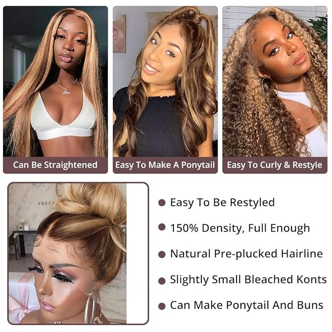AMIRTY 250 Density 30 Inch 360 Lace Front Wigs Human Hair Honey Blonde Body Wave Lace Front Wigs with BabyHair Full 360 Glueless HD Transparent Lace Front Human Hair Wigs for women
